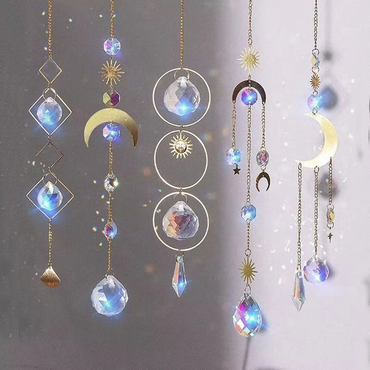 Crystal Moon & Sun Hanging Ornament – Magical Light Catcher